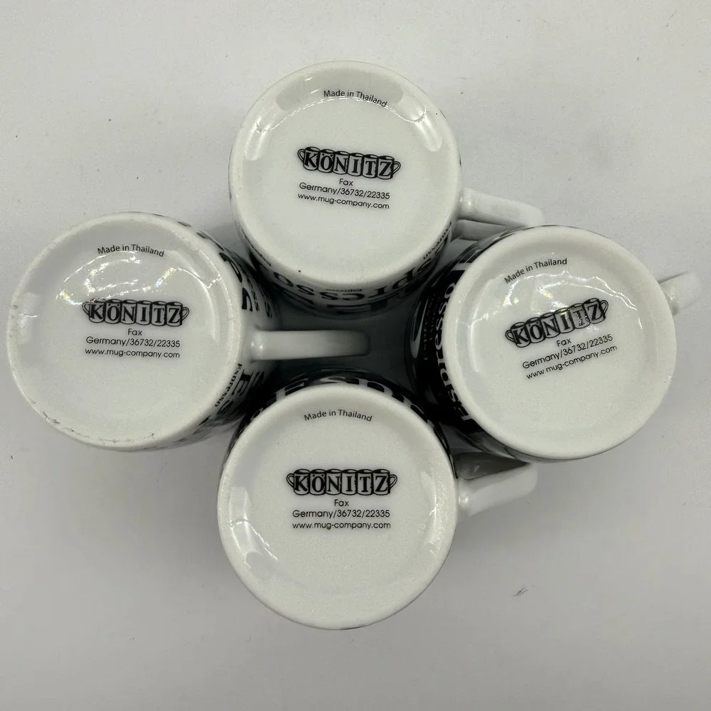 Konitz Espresso Typography Demitasse Cup & Saucer Set of 4 Black White